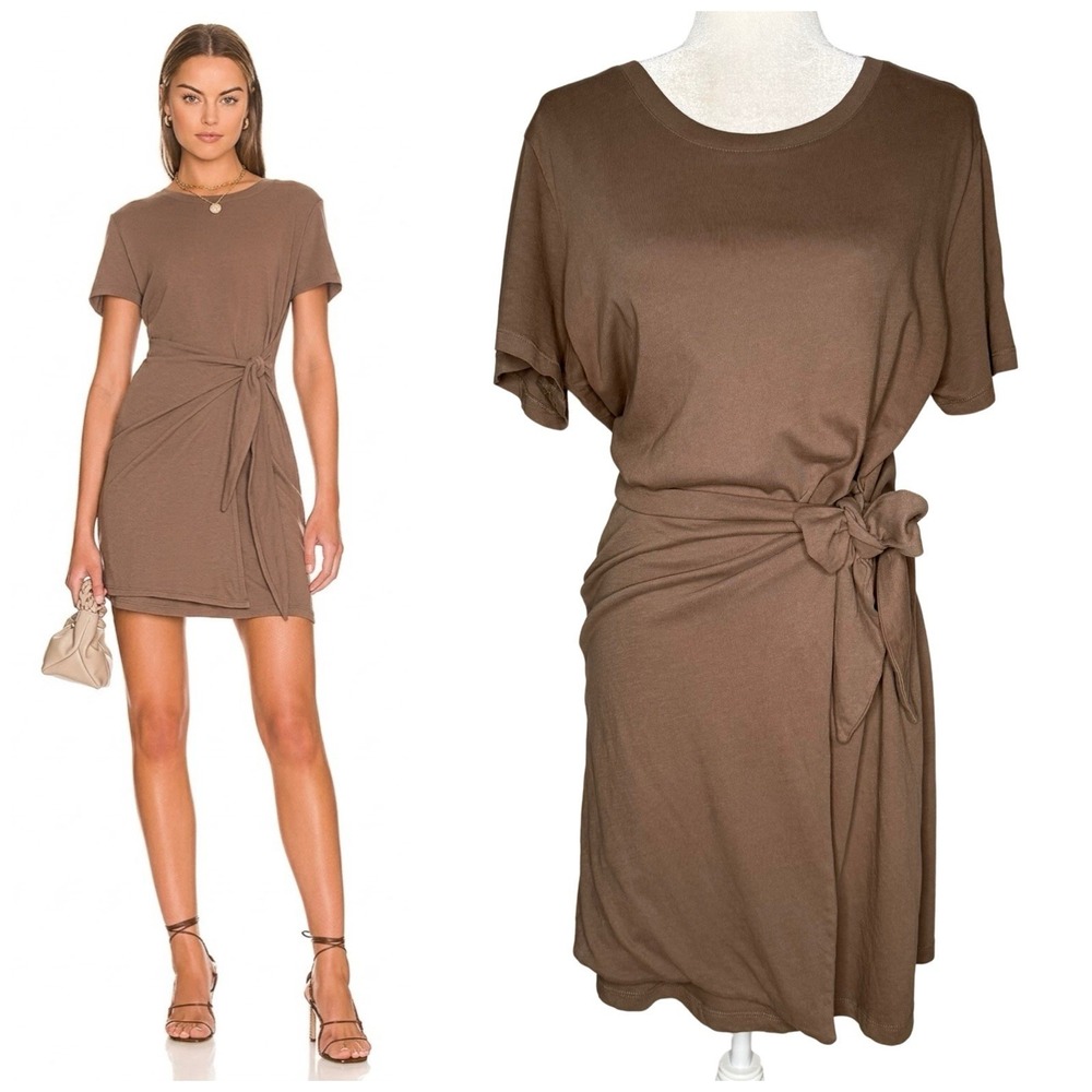 Rails Edie Dress Large 100% Cotton Jersey Short Sleeve Crew Neck Tie Waist